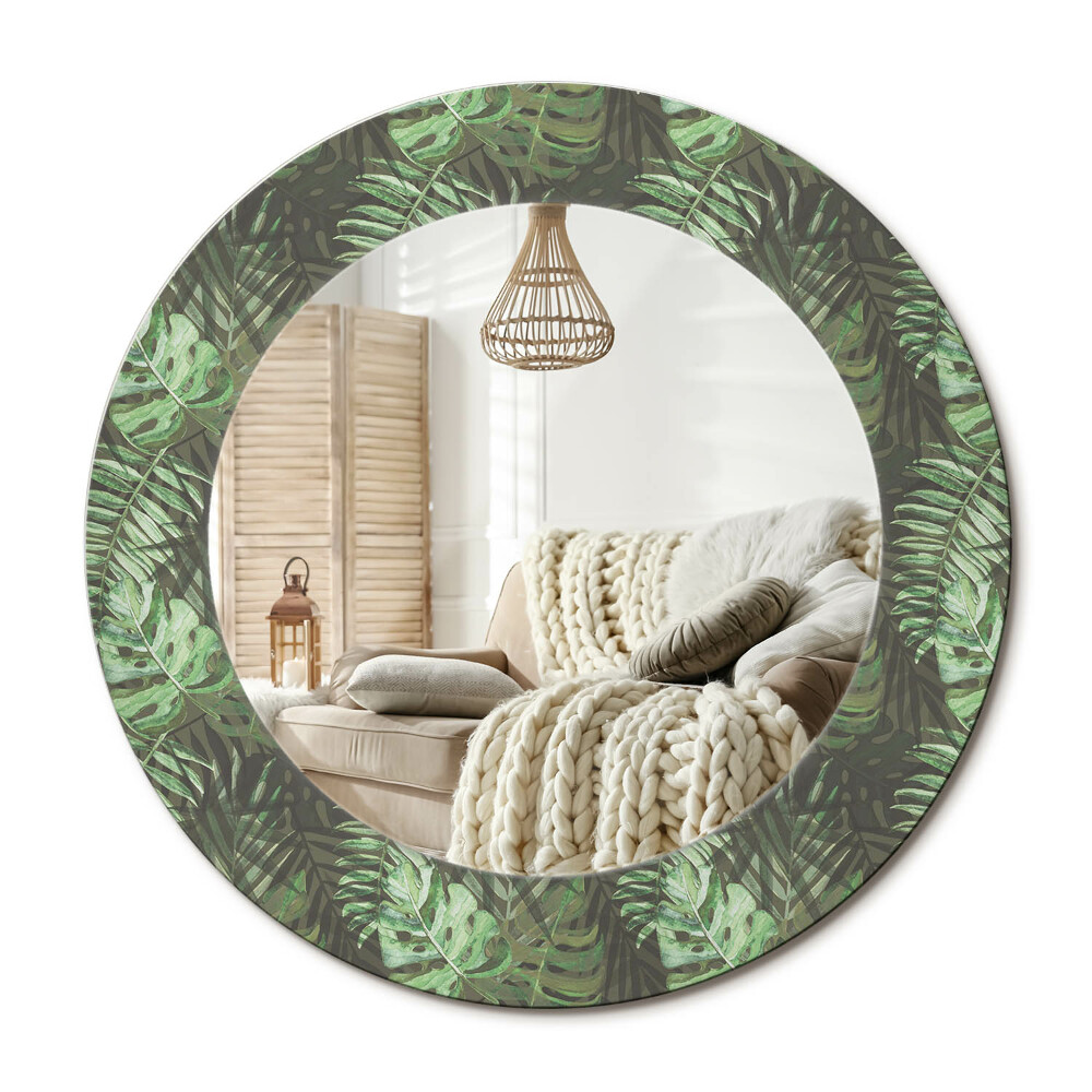 Oglinda perete decorativa rotunda Frunze tropicale