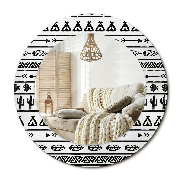 Oglinda rotunda cu rama imprimata Minimalist boho