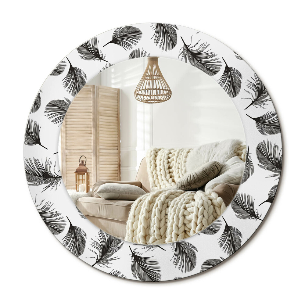 Oglinda rotunda cu rama imprimata Pene