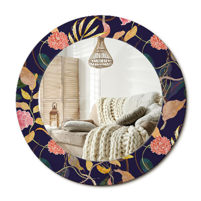 Oglinda rotunda cu rama imprimata Plante în acuarelă