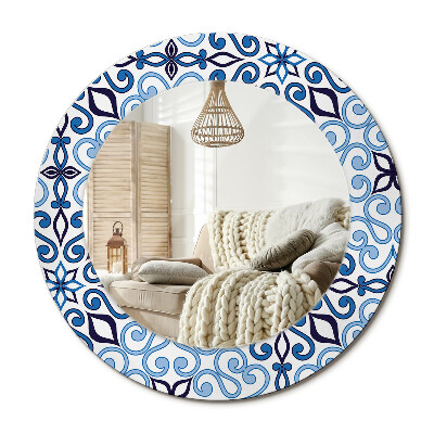 Oglinda rotunda cu rama imprimata Model arab albastru