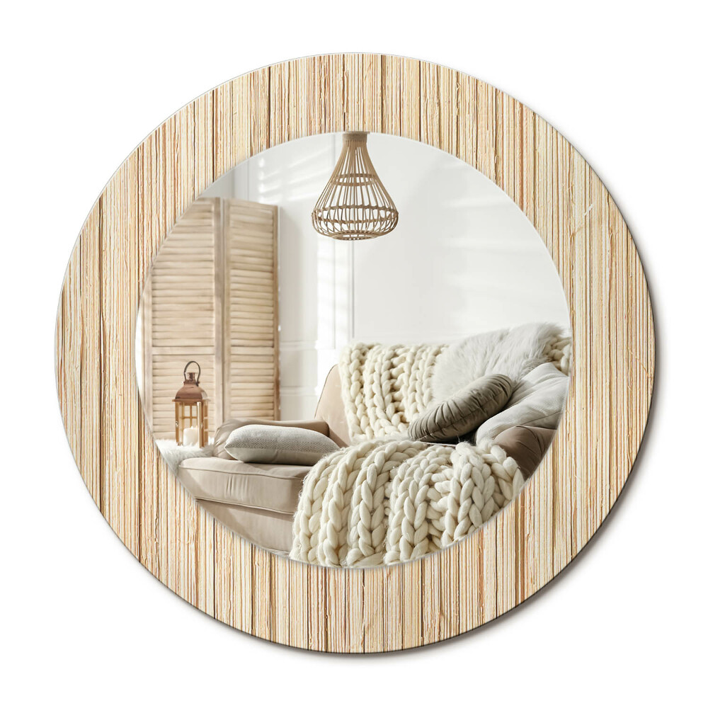 Oglinda rotunda cu rama imprimata Paie de bambus