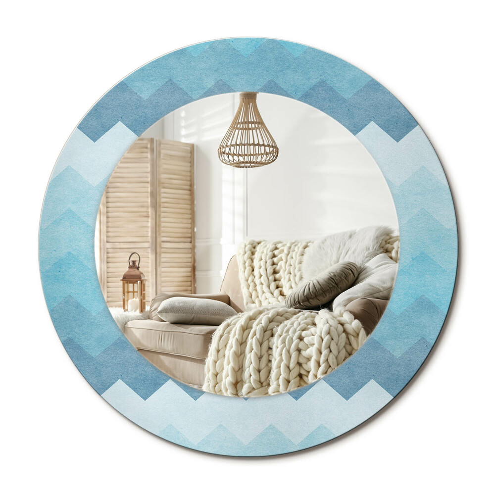 Oglinda perete decorativa rotunda Chevron albastru