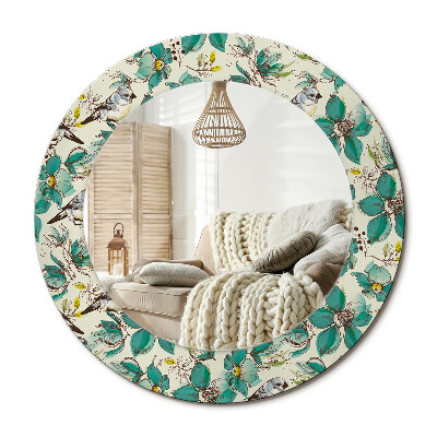 Oglinda rotunda imprimata Flori și păsări