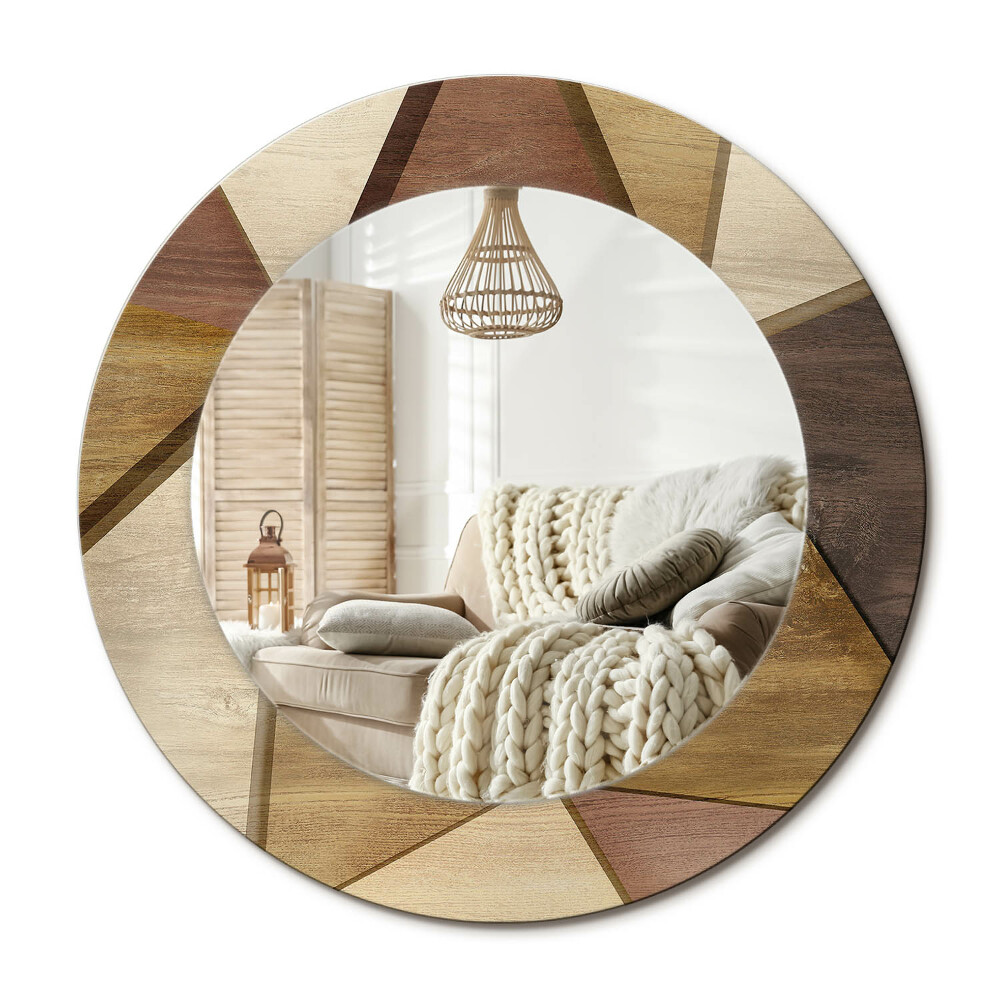 Oglinda rotunda imprimata Lemn geometric 3D