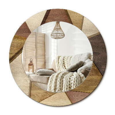 Oglinda rotunda imprimata Lemn geometric 3D