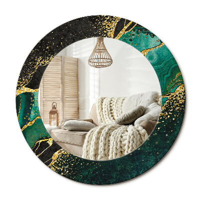 Oglinda rotunda cu rama imprimata Verde marmoră