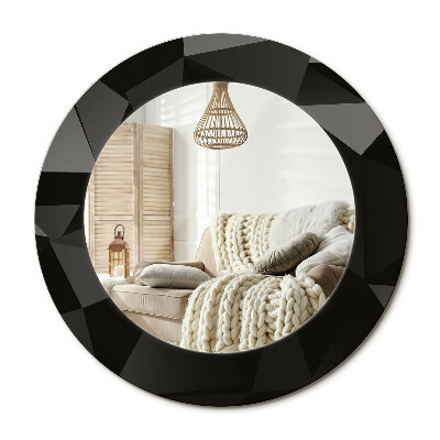 Oglinda rotunda imprimata Negru abstract