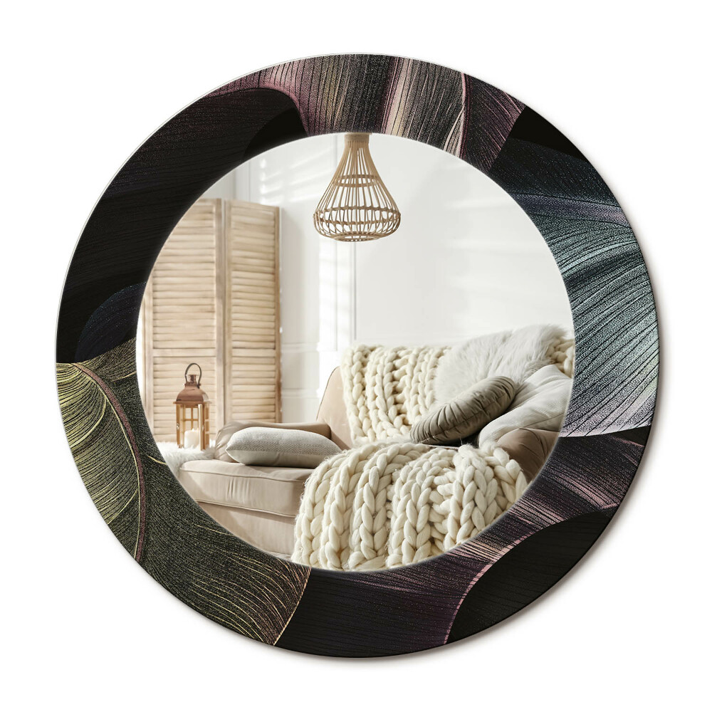 Oglinda perete decorativa rotunda Frunze tropicale închise la culoare