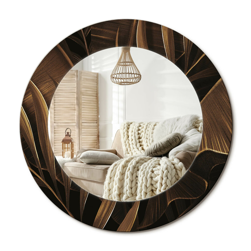 Oglinda rotunda imprimata Frunze de bananier maro