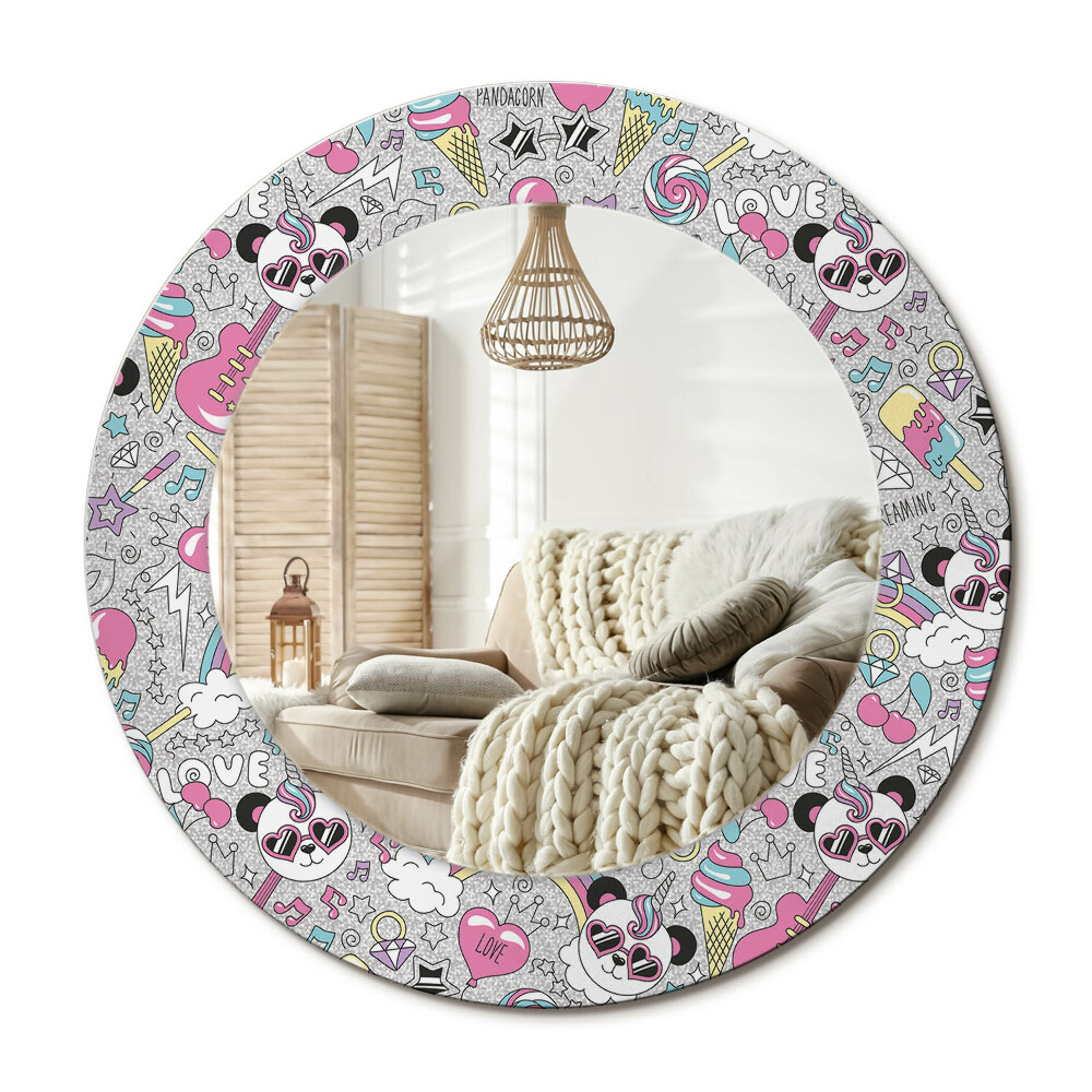 Oglinda perete decorativa rotunda Unicorn panda