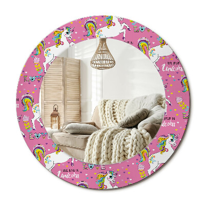 Oglinda rotunda cu rama imprimata Unicorn magic
