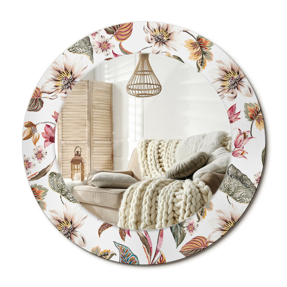 Oglinda rotunda cu rama imprimata Flori vintage