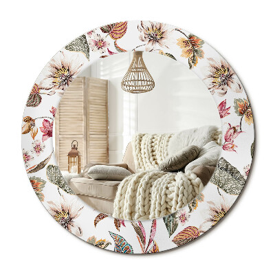 Oglinda rotunda cu rama imprimata Flori vintage