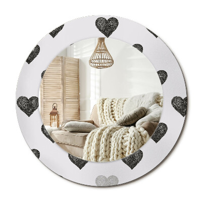 Oglinda rotunda cu rama imprimata Inimi abstracte