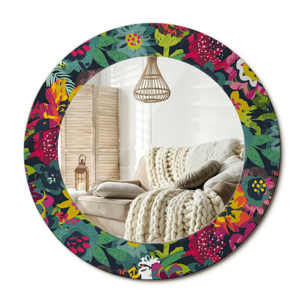 Oglinda rotunda cu rama imprimata Flori pictate