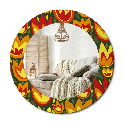 Oglinda rotunda cu rama imprimata Lalele retro