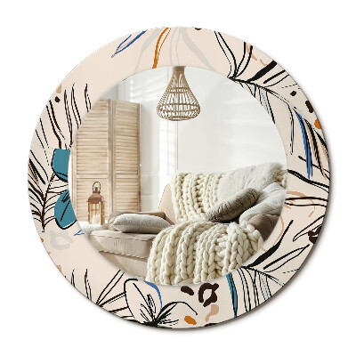 Oglinda perete decorativa rotunda Flori cu model de junglă