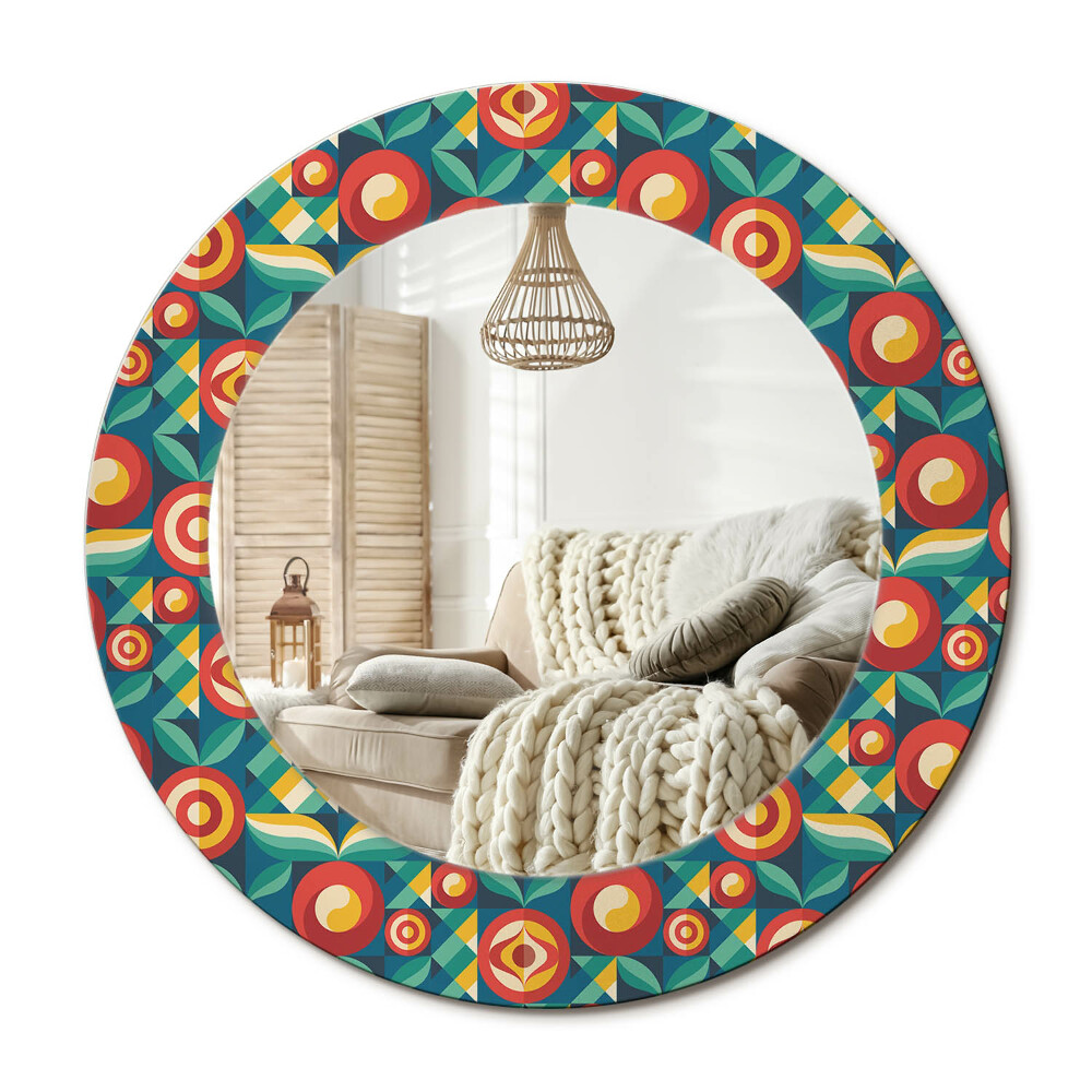 Oglinda rotunda cu rama imprimata Fructe și frunze geometrice