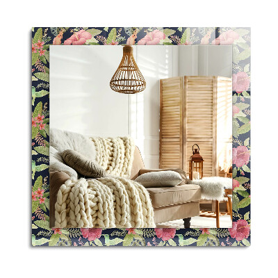 Oglinda cu decor dreptunghiulară Flori și păsări