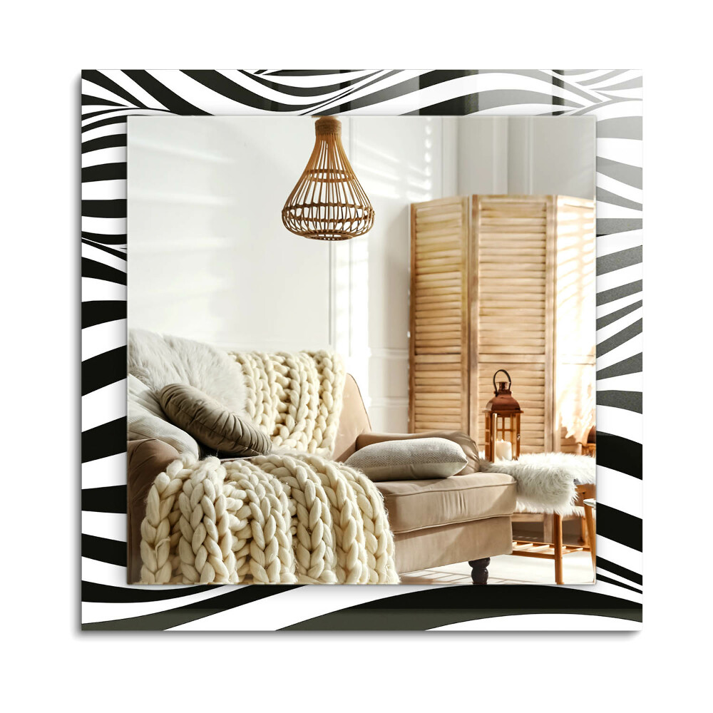 Oglinda dreptunghiulară rama cu imprimeu Valuri alb-negru