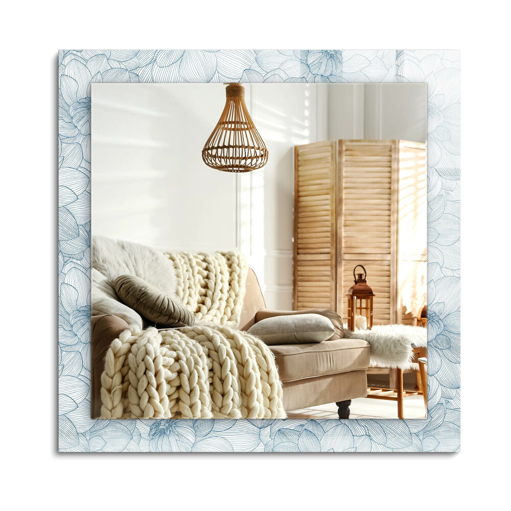 Oglinda cu decor dreptunghiulară Model de flori albastre