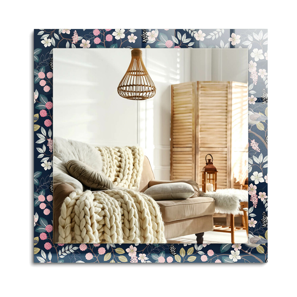 Oglinda dreptunghiulară rama cu imprimeu Flori, frunze, păsări