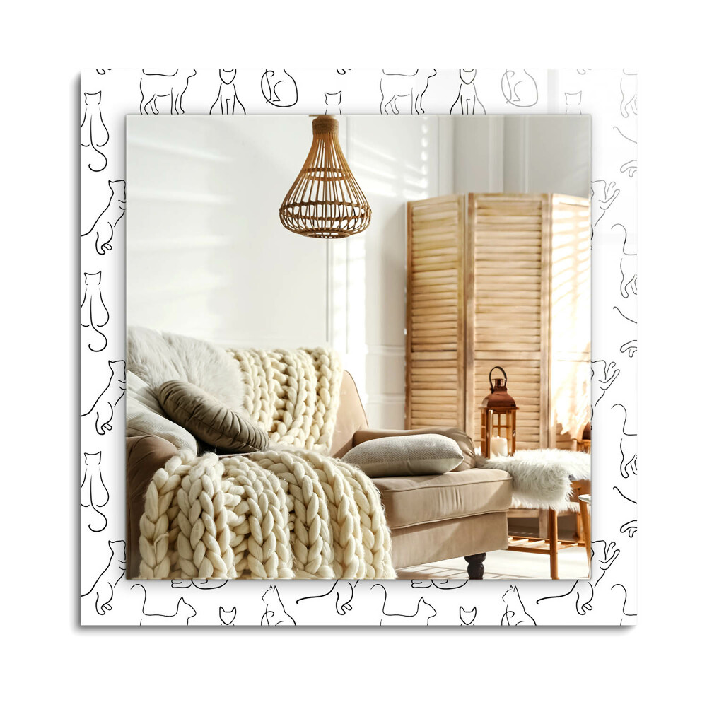 Oglinda dreptunghiulară rama cu imprimeu Contururi de pisici