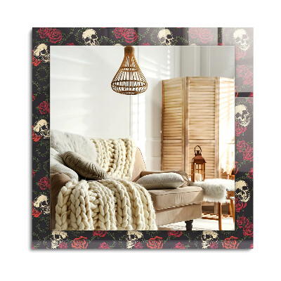 Oglinda dreptunghiulară rama cu imprimeu Cranii trandafiri spini