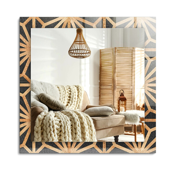Oglinda dreptunghiulară decor perete Model geometric din lemn