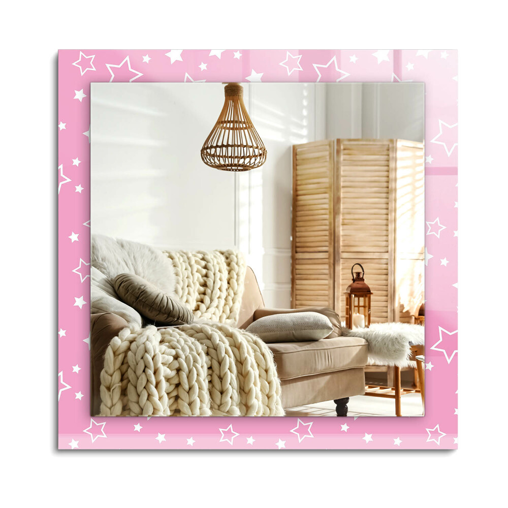 Oglinda dreptunghiulară rama cu imprimeu Stele roz
