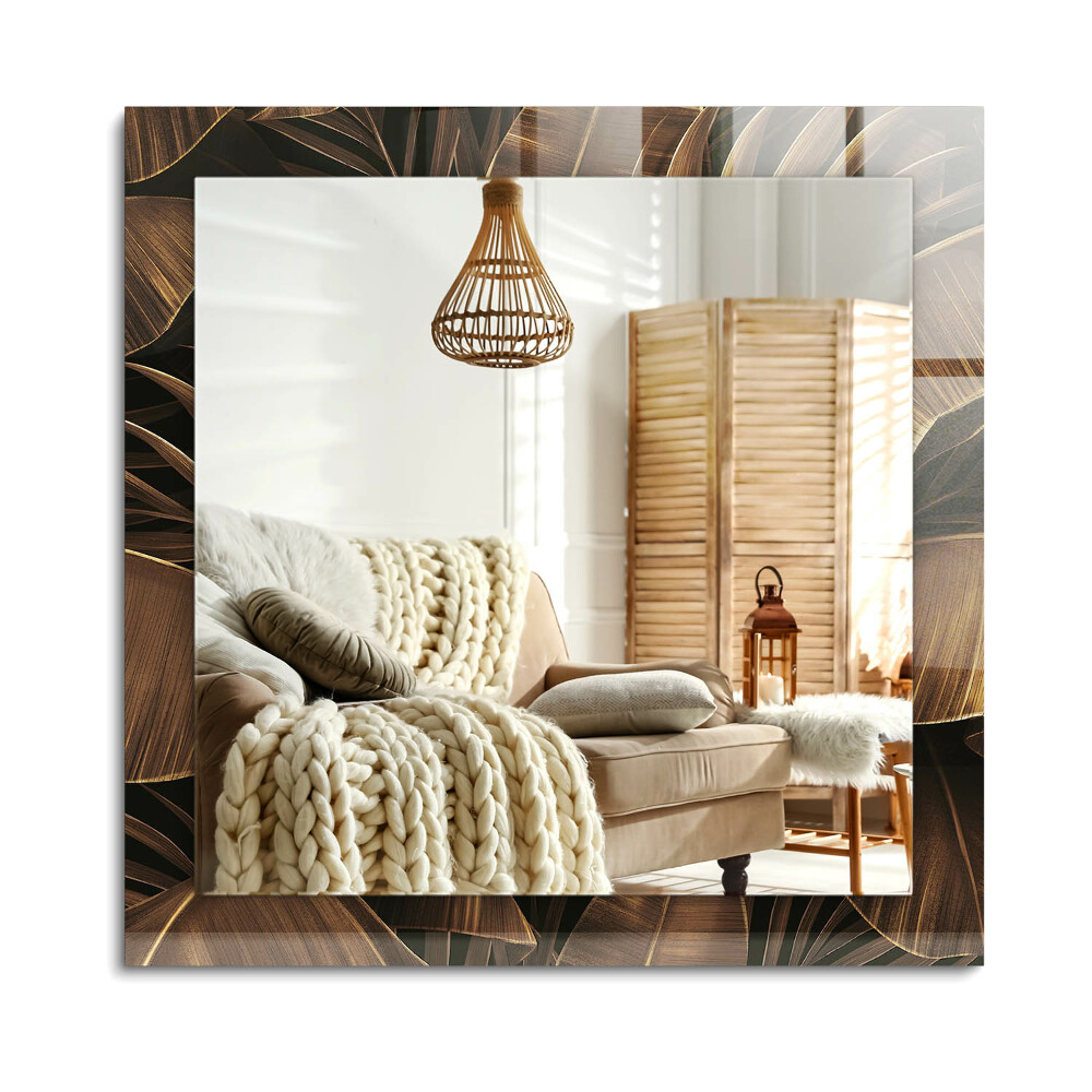 Oglinda dreptunghiulară decor perete frunze tropicale