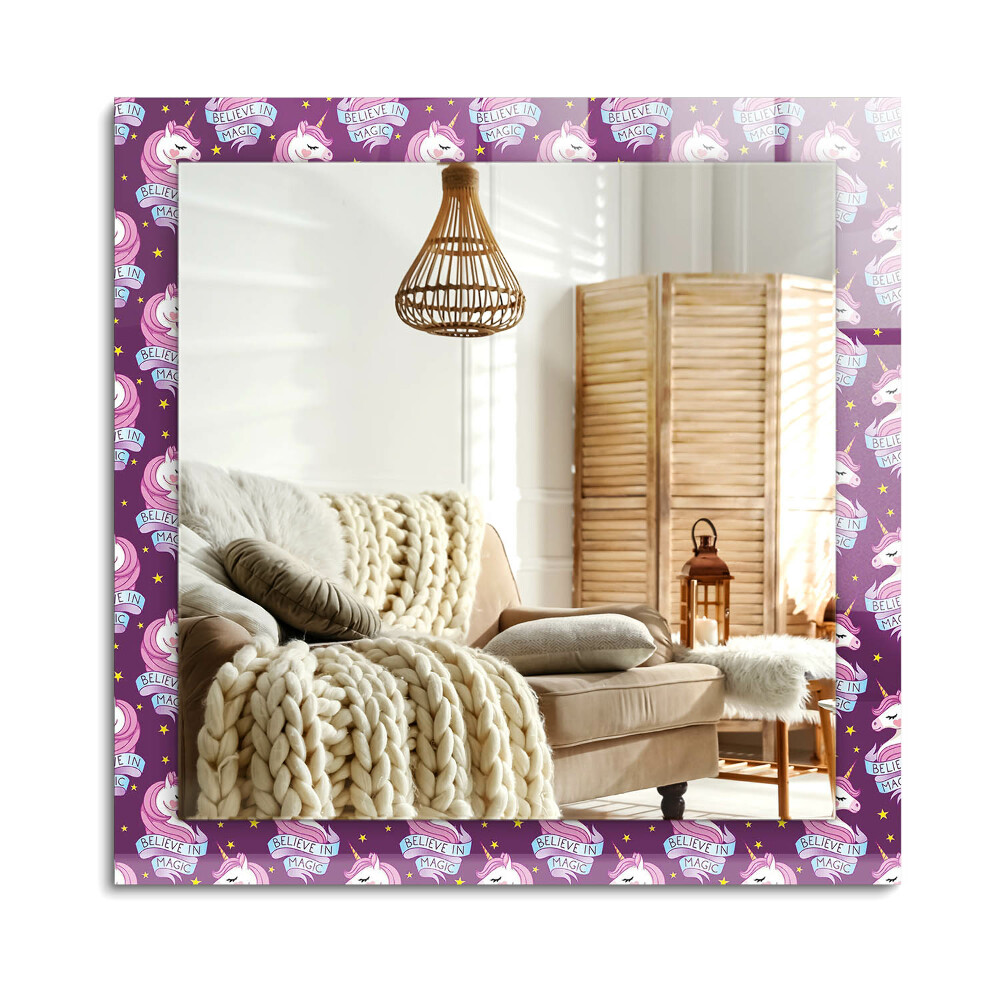 Oglinda dreptunghiulară rama cu imprimeu Unicorni stele litere