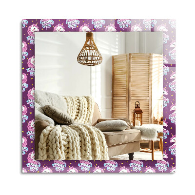 Oglinda dreptunghiulară rama cu imprimeu Unicorni stele litere