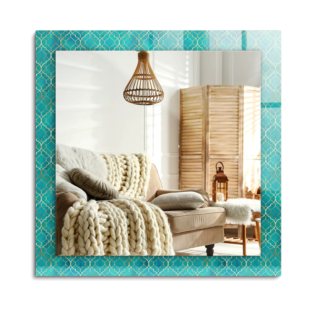 Oglinda cu decor dreptunghiulară Model geometric verde