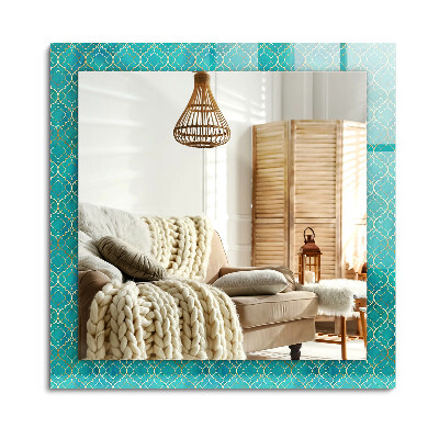 Oglinda cu decor dreptunghiulară Model geometric verde