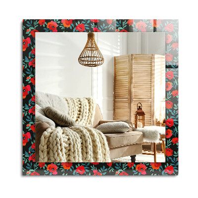 Oglinda dreptunghiulară decor perete Flori de mac