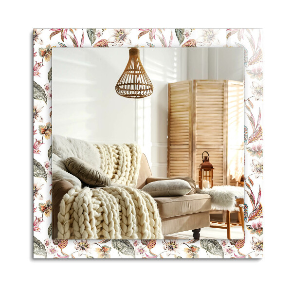 Oglinda dreptunghiulară decor perete Flori și frunze