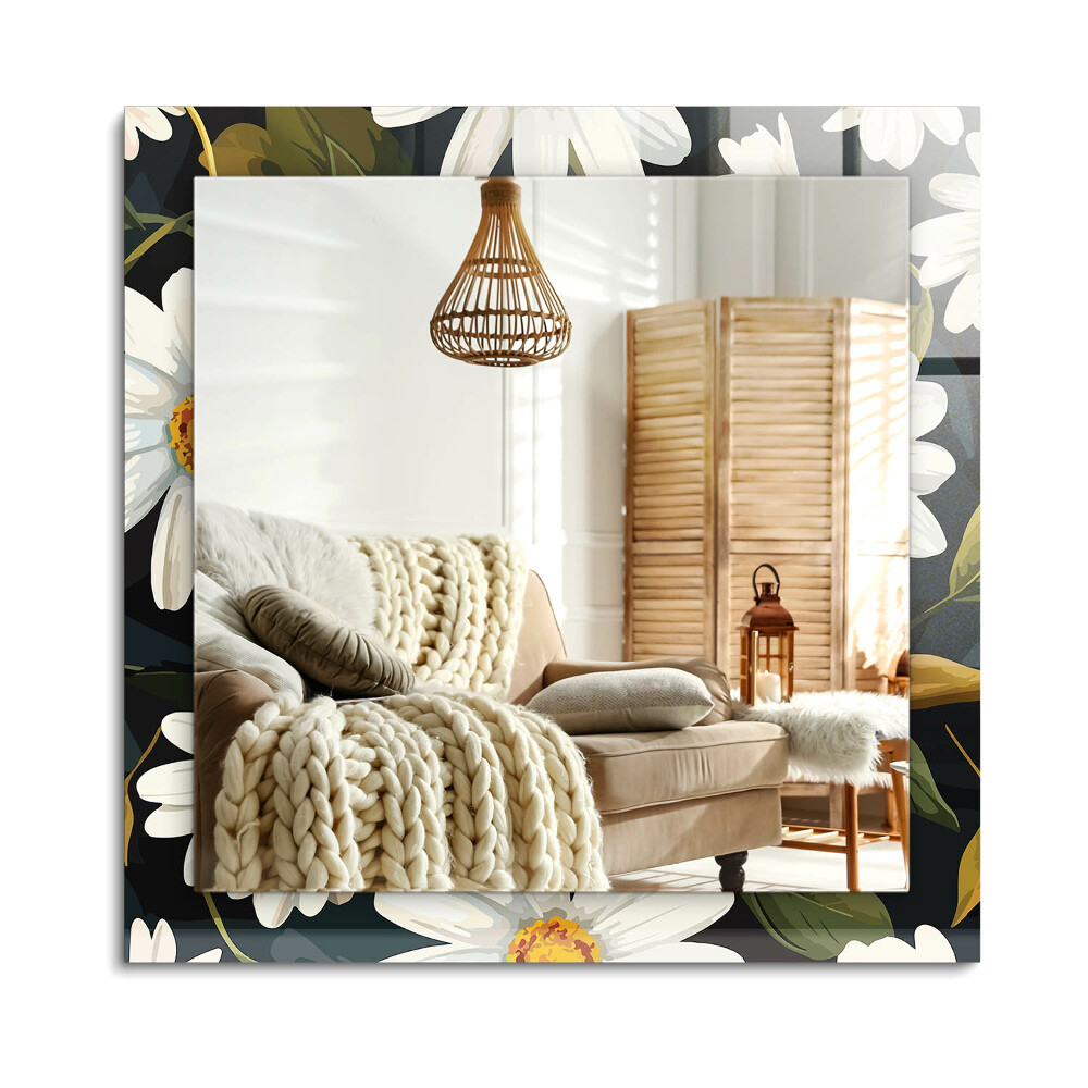 Oglinda dreptunghiulară imprimata Frunze de margaretă albă