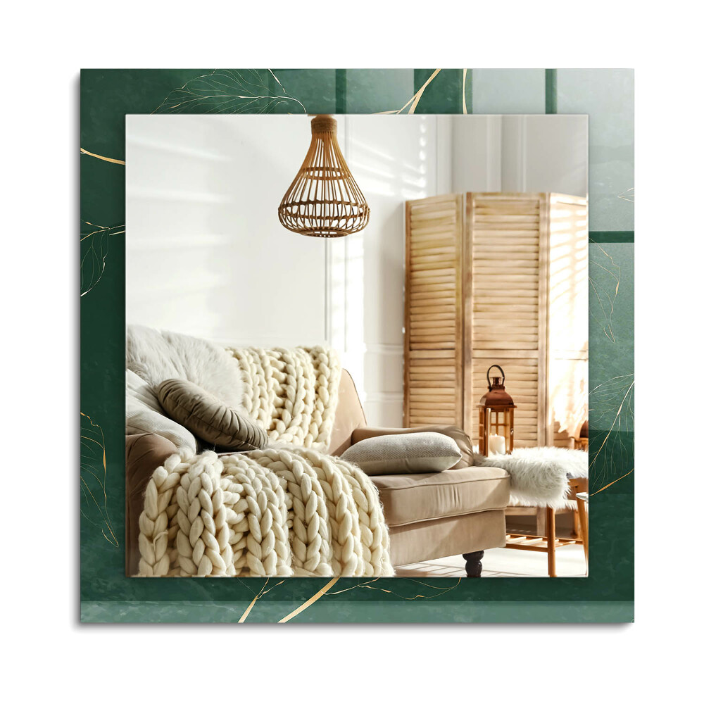 Oglinda dreptunghiulară rama cu imprimeu Frunze verzi aurii