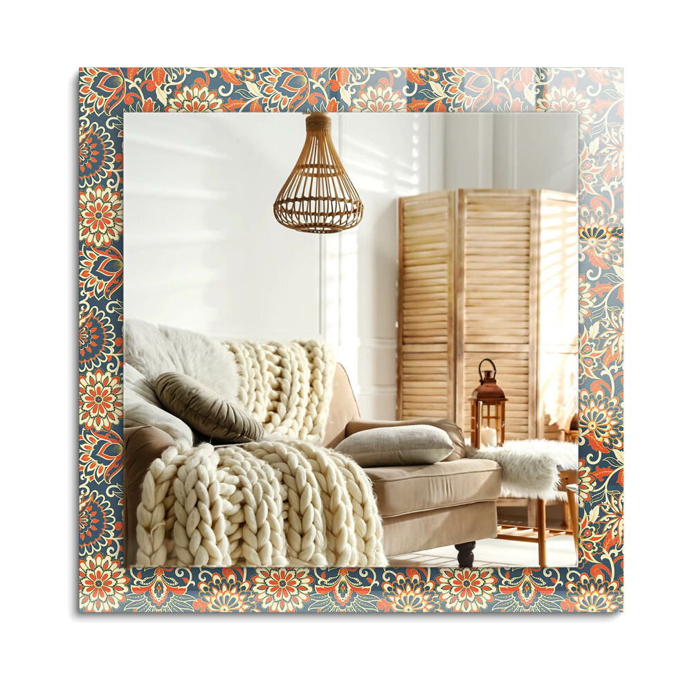 Oglinda cu decor dreptunghiulară Model de tapet floral