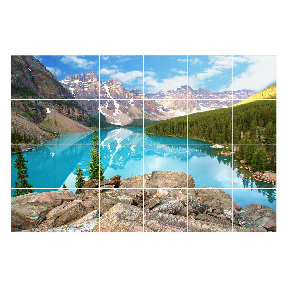 Autocolante pentru gresie Peisaj montan cu un lac