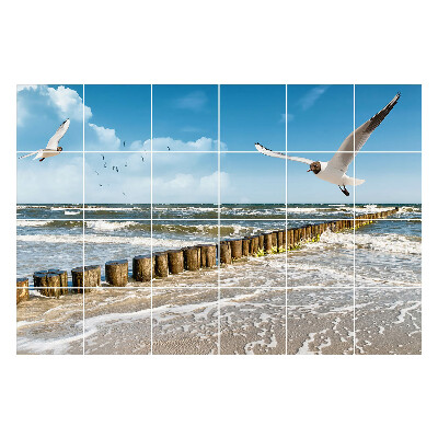 Autocolante gresie Peisaj maritim cu păsări