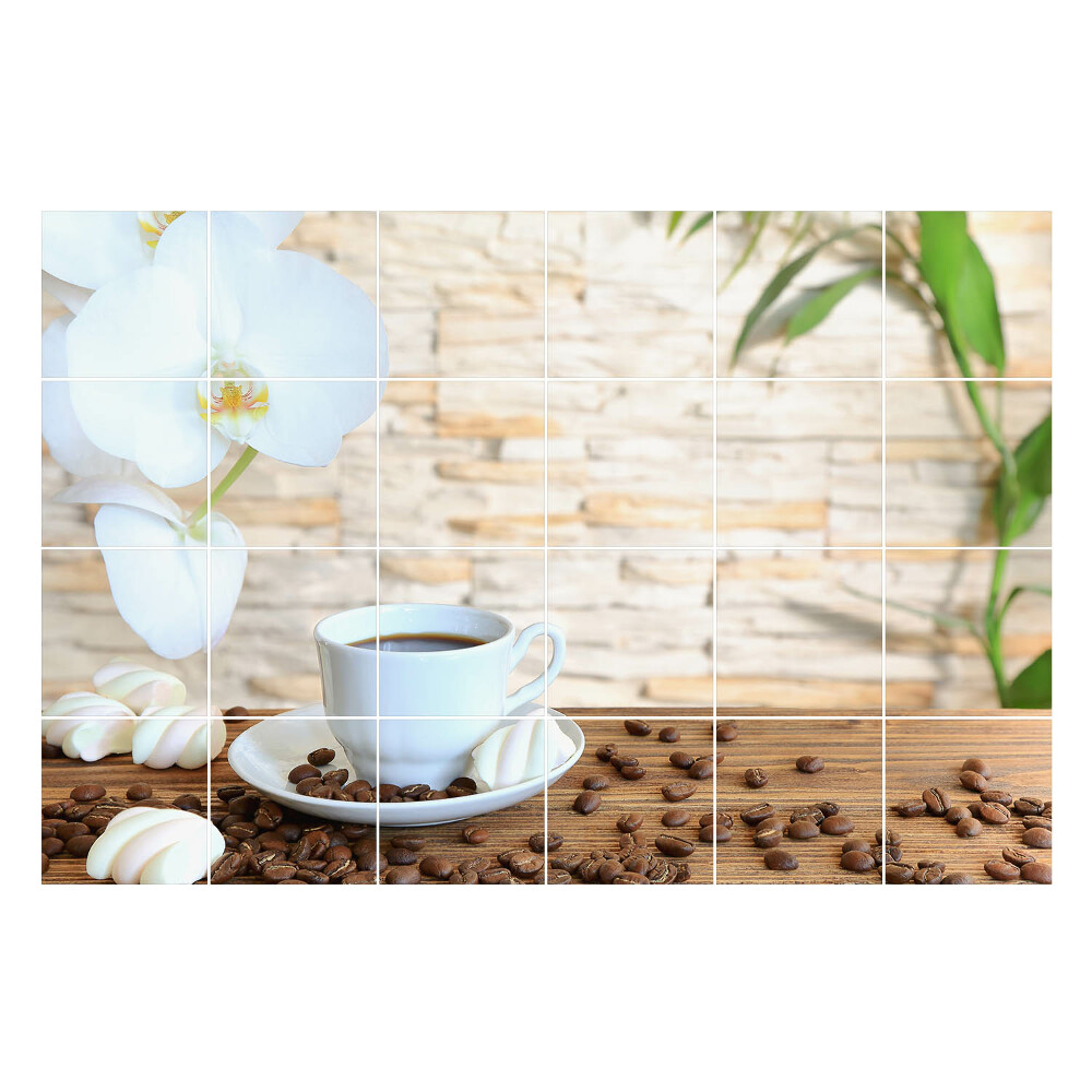 Autocolante gresie Cafea cu floare de orhidee