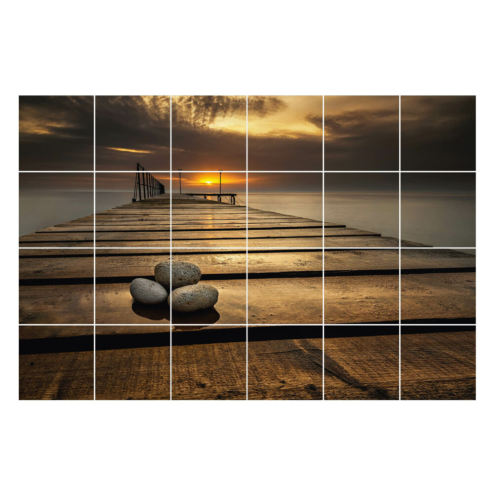 Autocolante gresie Pier deasupra apei la apus