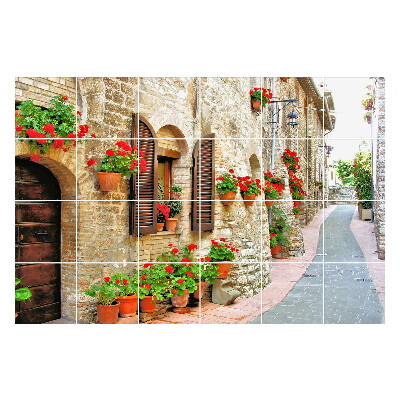 Autocolante gresie si faianta O stradă fermecătoare cu flori