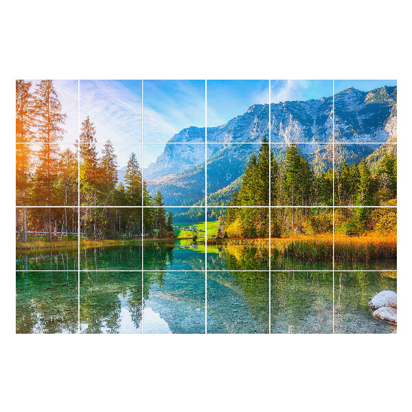 Autocolante pentru gresie Peisaj montan cu un lac
