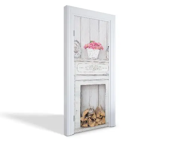 Autocolant pentru uși Șemineu rustic