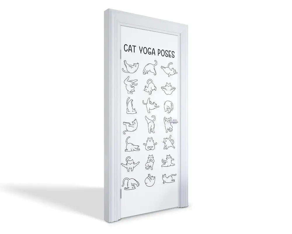 Autocolant pentru uși Poziții de yoga pentru pisici