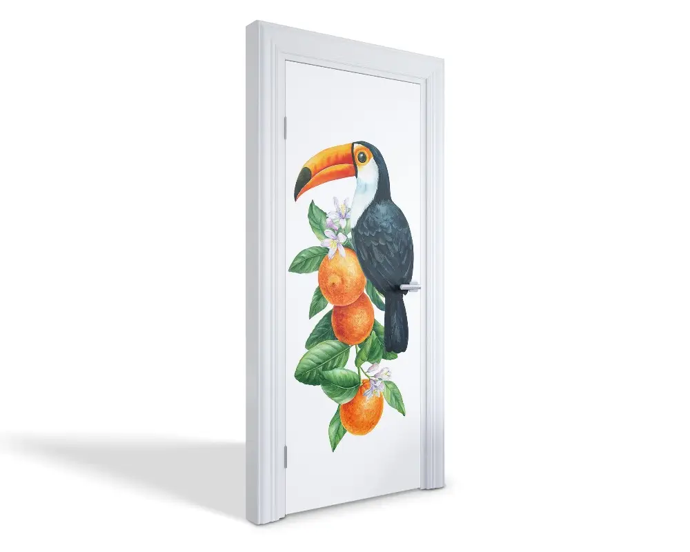 Autocolant pentru uși Toucan și portocale